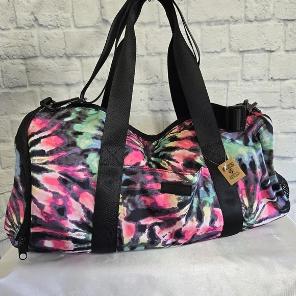 PINK Victoria’s Secret Logo Tie Dye Everyday Duffel Tote Bag Colorful Swirls New - Picture 3 of 16